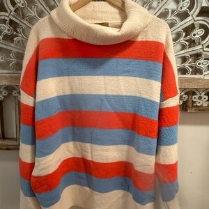 POL Cream, Red & Blue Stripe Cowl Neck Sweater